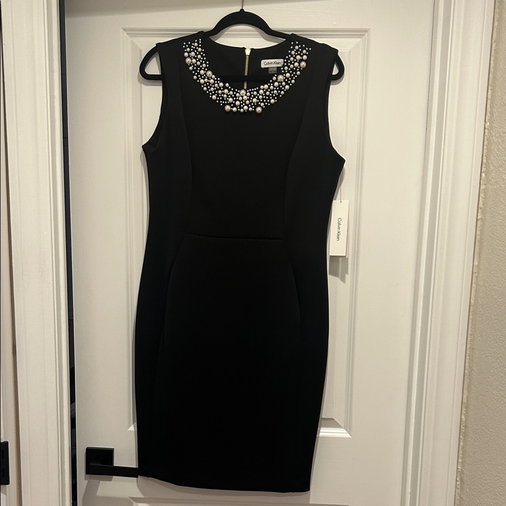 Calvin Klein Black Dress with Pearl Embellishments